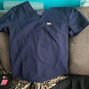 Figs Blue Scrub Top with Elegant Design